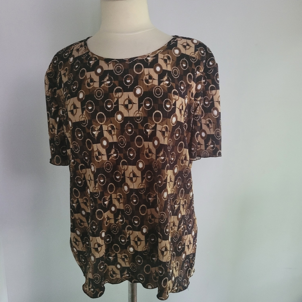 Mandee Stylish Brown Patterned Women's Top Size L